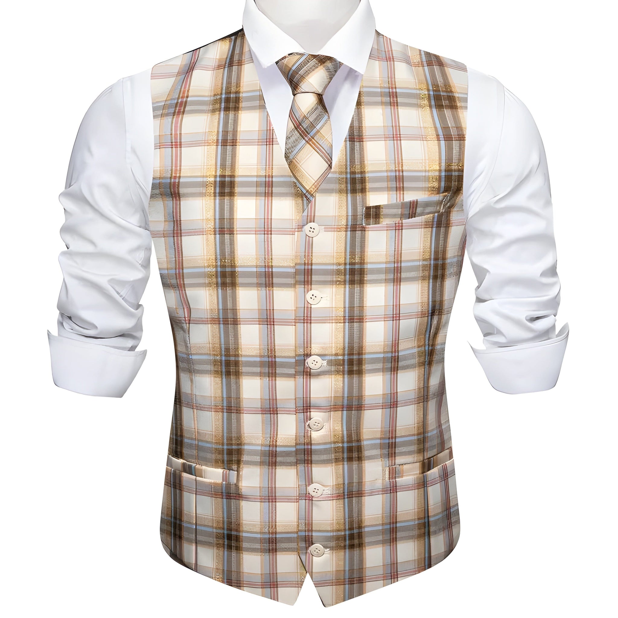 The Hayden Plaid Vest Tie Set - Multiple Colors WD Styles Bronze S 