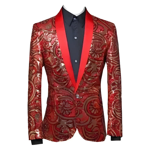 The Kriss Sequin Slim Fit Blazer Suit Jacket Walter Dixxon Red XS 