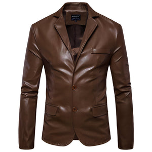 The Constantine Slim Fit Faux Leather Blazer Suit Jacket - Coffee Shop5798684 Store M 